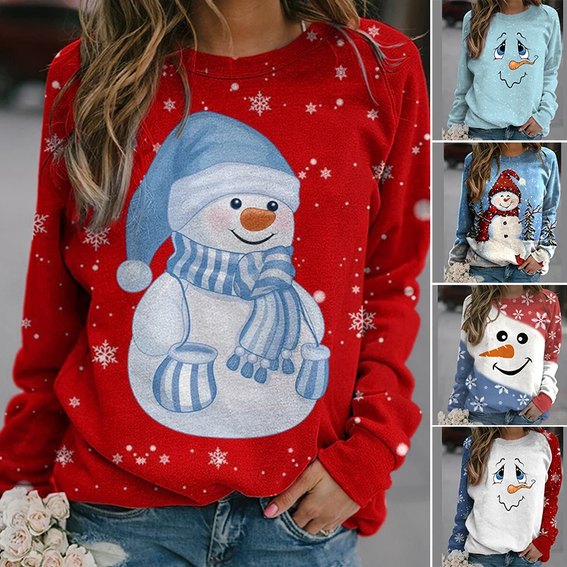 

Womens Christmas Tops with Cute Printed Crewneck Long Sleeve Pullover Casual Sweatshirt Loose Comfy T-shirt XIN-Shipping