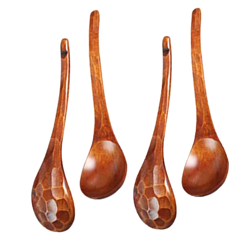 

4 Pcs Wooden Spoons,Wood Spoon for Eating,Handmade Condiments Mixing Serving Spoons,Mixing Stirring for Rice Soup Tea