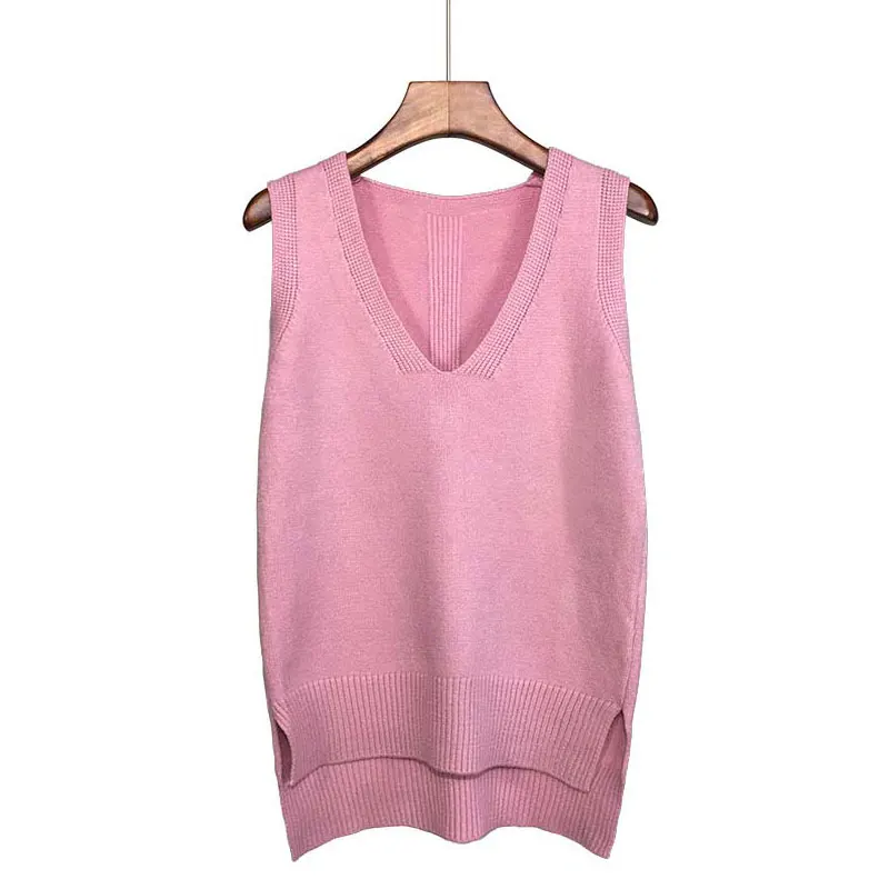 

2020 Autumn Knitted Vest Women V-neck Sweater Vest Female School Waistcoat Ladies Loose Sleeveless Vest For Women