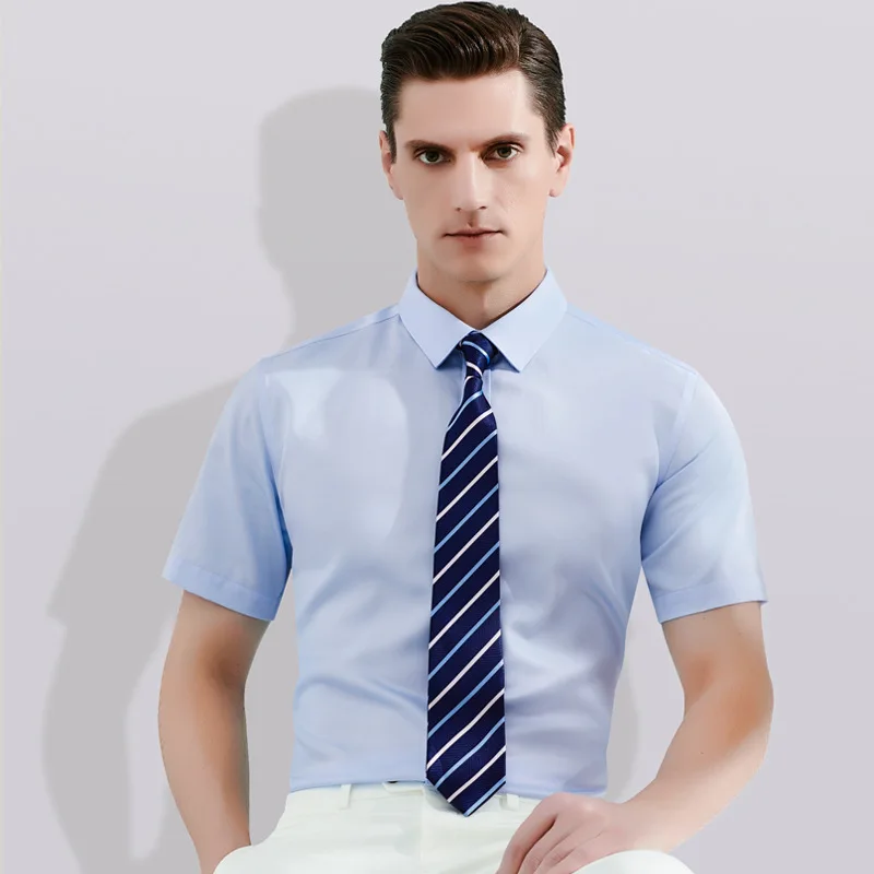 

2021 summer new men's business pure cotton short-sleeved shirt pure color slim high-quality non-iron shirt dress