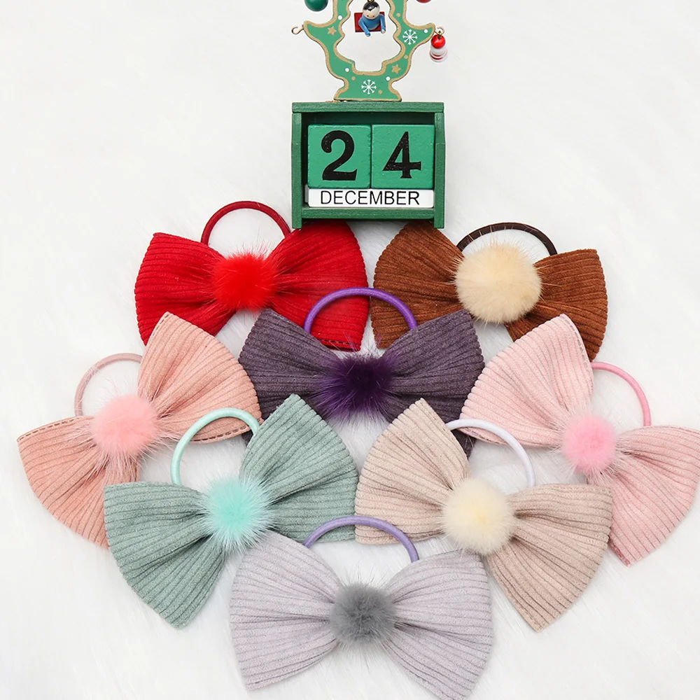 

CN 4.5" Corduroy Pom Elastic Hair Bands For Girls Kids Handmade Korean Solid Velvet Headband Children Hair Accessories