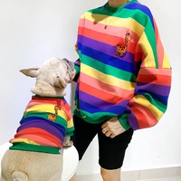 rainbow striped puppy people matching apparel thick french bulldog sweater pet dog clothes for small dogs pets clothing s 4xl
