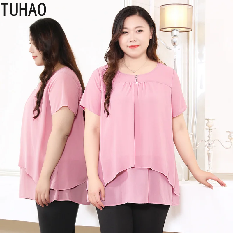 Блузка TUHAO женская шифоновая рубашка большого размера 10XL 9XL 8XL розовая черная топ