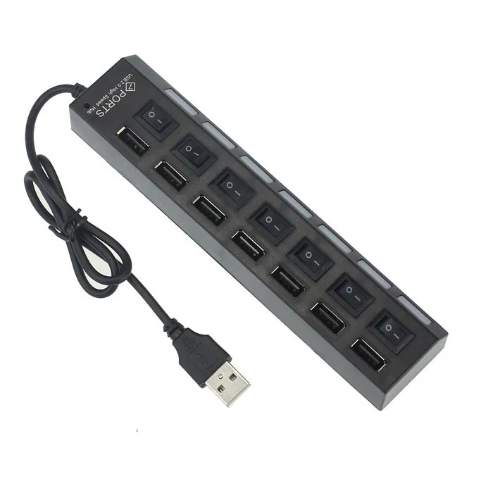 

Intelligent USB 2.0 Adapter HUB 7 Port Expander Multiple High-speed LED ON/OFF Power Switch Office Computer Cables