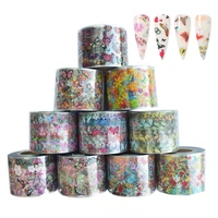 10rolls butterfly flower style foil for nail 50m4cm starry sky transfer paper decal uv gel nail polish sticker nail art decor
