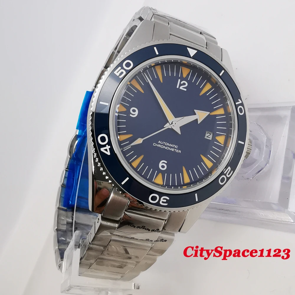 Мужские часы 41 мм Corgeut автоматический водонепроницаемый синий циферблат