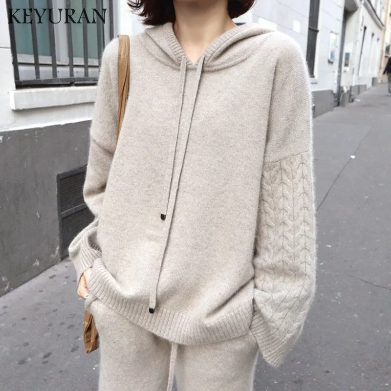 Комплект из 2 предметов: свитер и вязаные штаны Модный женский спортивный костюм