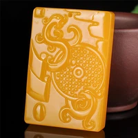 natural yellow hand carved dragon phoenix jade pendant jewelry necklace men and women dragon and phoenix lovers jade pendant