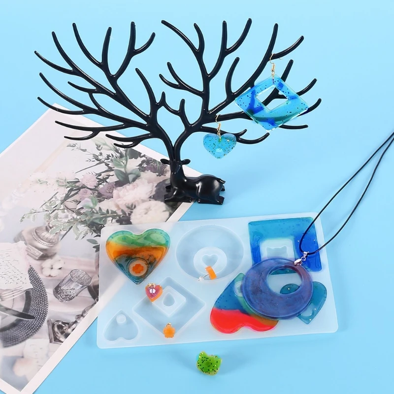 

Jewelry Casting Molds Round Heart Square Pendant Epoxy Resin Molds with Hanging Hole Mould Jewelry Making Craft Tools
