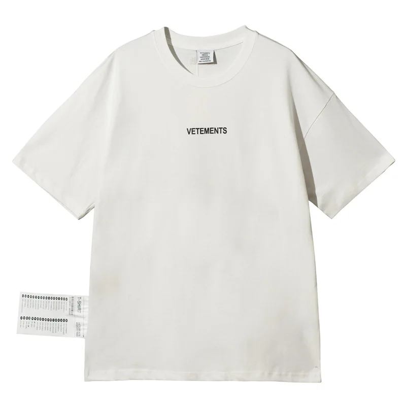 

High Street Designer Brand Summer Short Sleeve Men's Oversize Big Tag VTM T-shirt 1:1 Vetements Hip Hop Loose Unisex Cotton Tee
