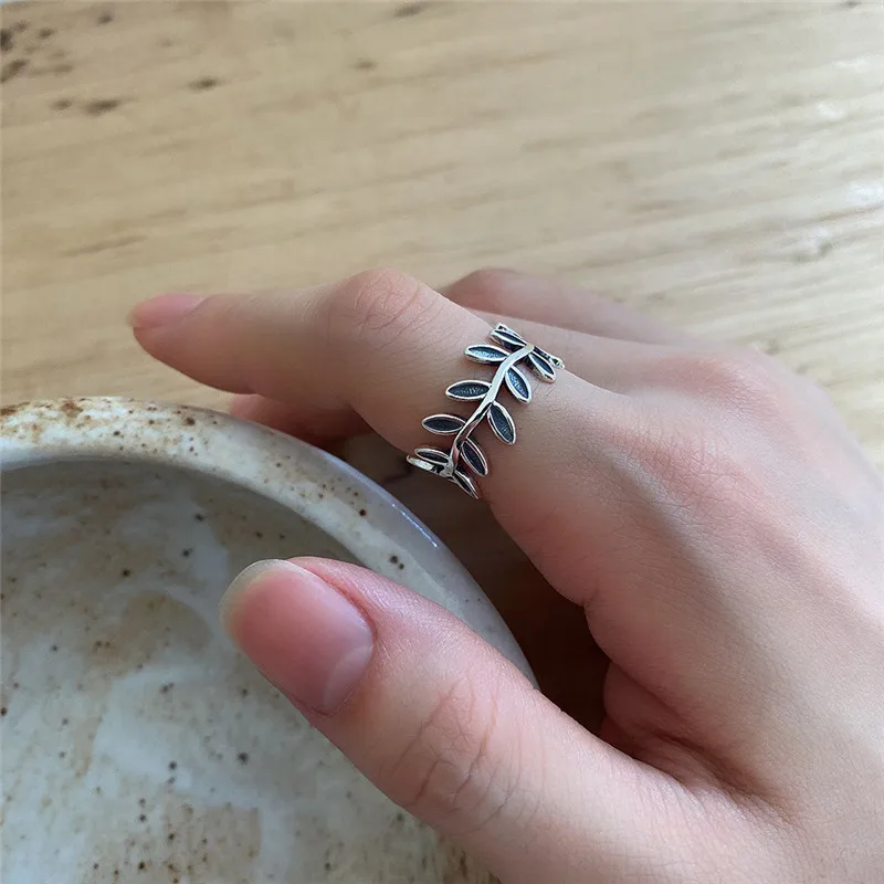 RUIYI реальные 925 пробы серебро Винтаж минимализм из оливковых листьев нишу кольца