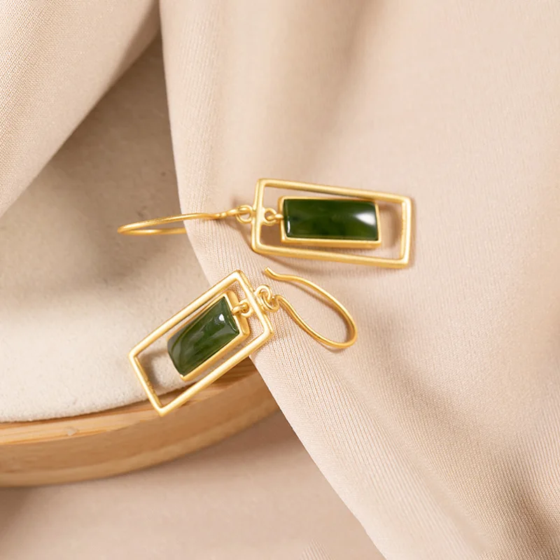 NOT FAKE S925 Sterling Silver Drop Earrings Emerald Royal Style Elegant Sweet Women Gift Jasper | Украшения и аксессуары