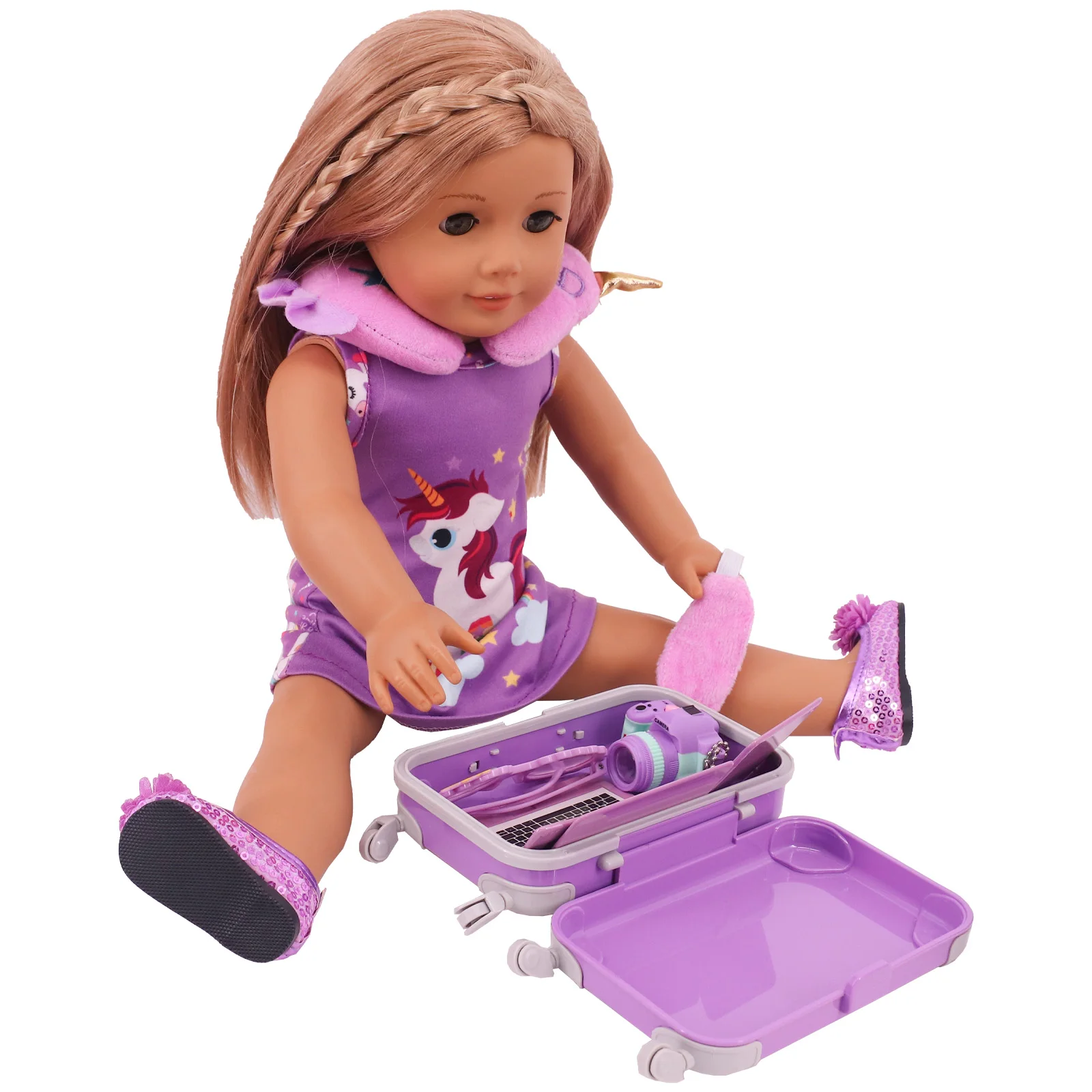 Кукла Фиолетовый единорог одежда обувь набор чемоданов для 18-дюймовых