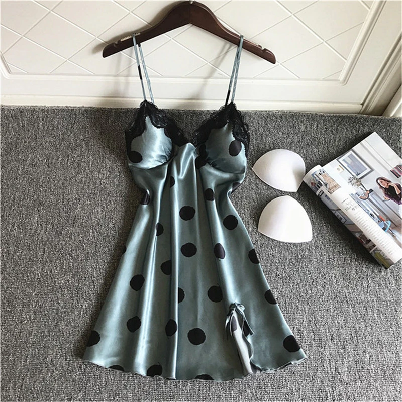 Платье женское в горошек пикантная Ночная рубашка на бретелях юбка для вечеринки