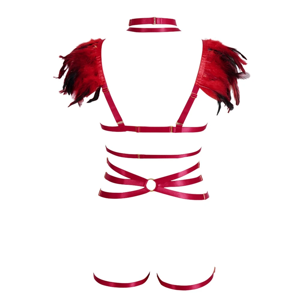 

Full Body Bondage Set Feathers Accessory Punk Carnival Sword Belt Adjust Waist Suspender Pole Dance Rave Fetish Lingerie Harness