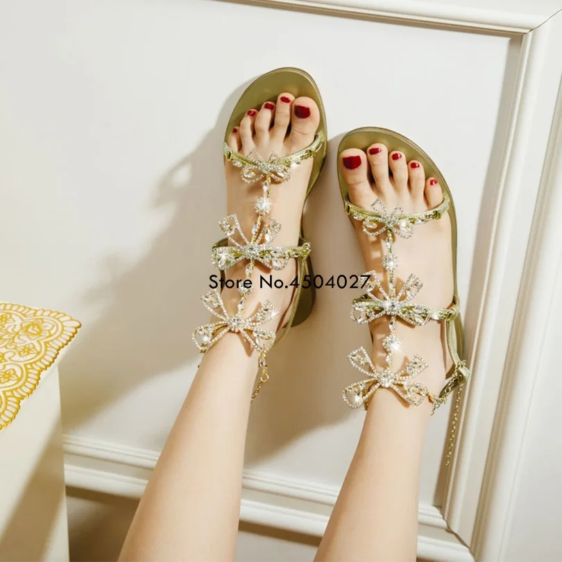 Летние шикарные разноцветные женские сандалии со стразами и бабочками женская