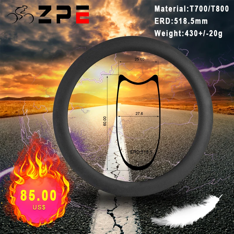ZPE tubular road wheels Disc brake 60mm Road Bike UD 3k 12K Matte Tubular For Bicycle Wheels