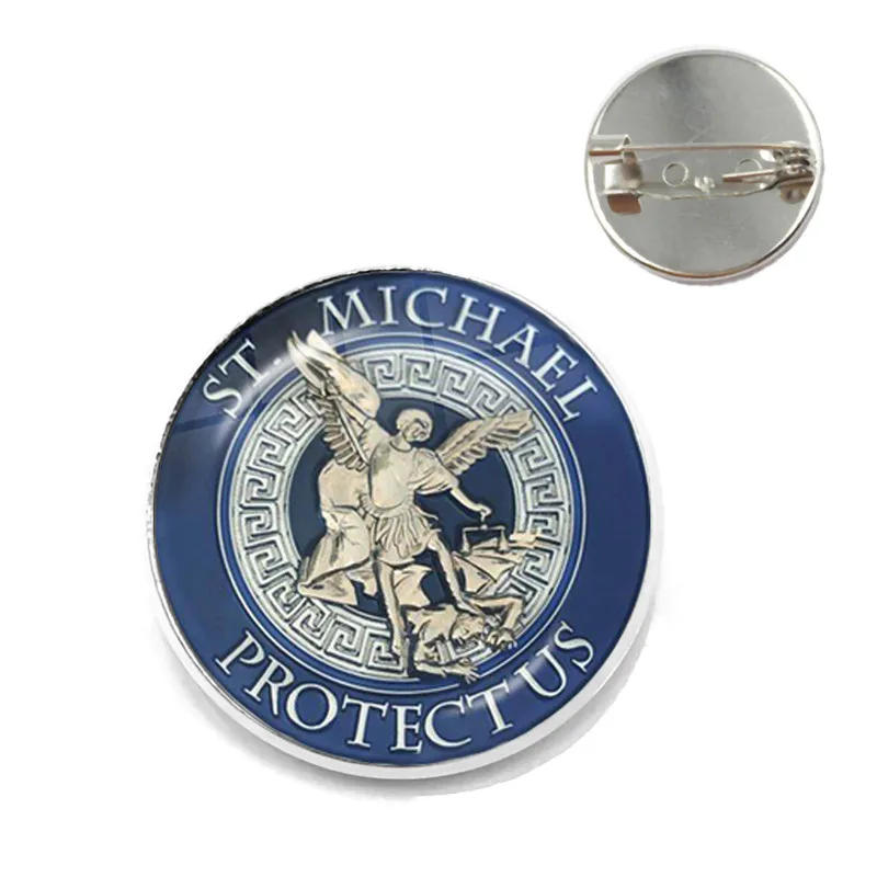 1 шт. 25 мм Стеклянная брошь из кабошона Archangel St.Michael Protect Me Saint Shield защита Charm русский