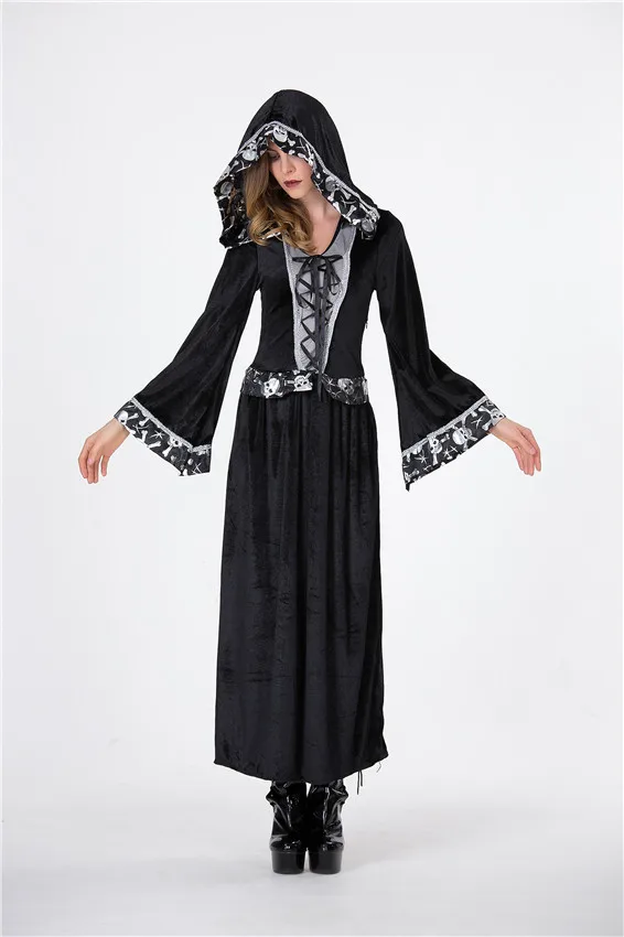 

Halloween new suit adult female horror black skull witch long costume suitable for any figure