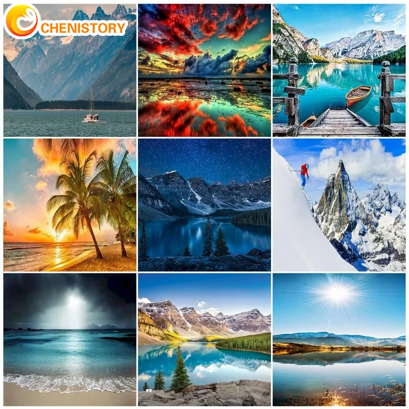 

CHENISTORY 5D DIY Diamond Painting Landscape Full Square Drill Diamond Embroidery Lake Cross Stitch Spring Home Decor Pictures