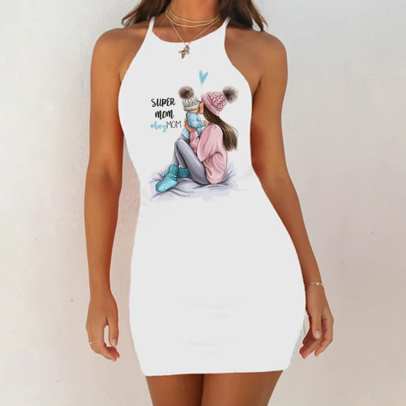 2020 новое женское сексуальное платье с принтом супер мама Белое Мини для ночного