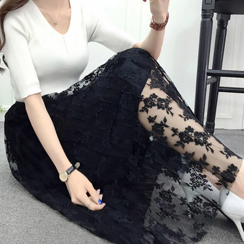 Летняя женская газовая юбка-пачка с подкладкой на талии Офисная Женская длинная