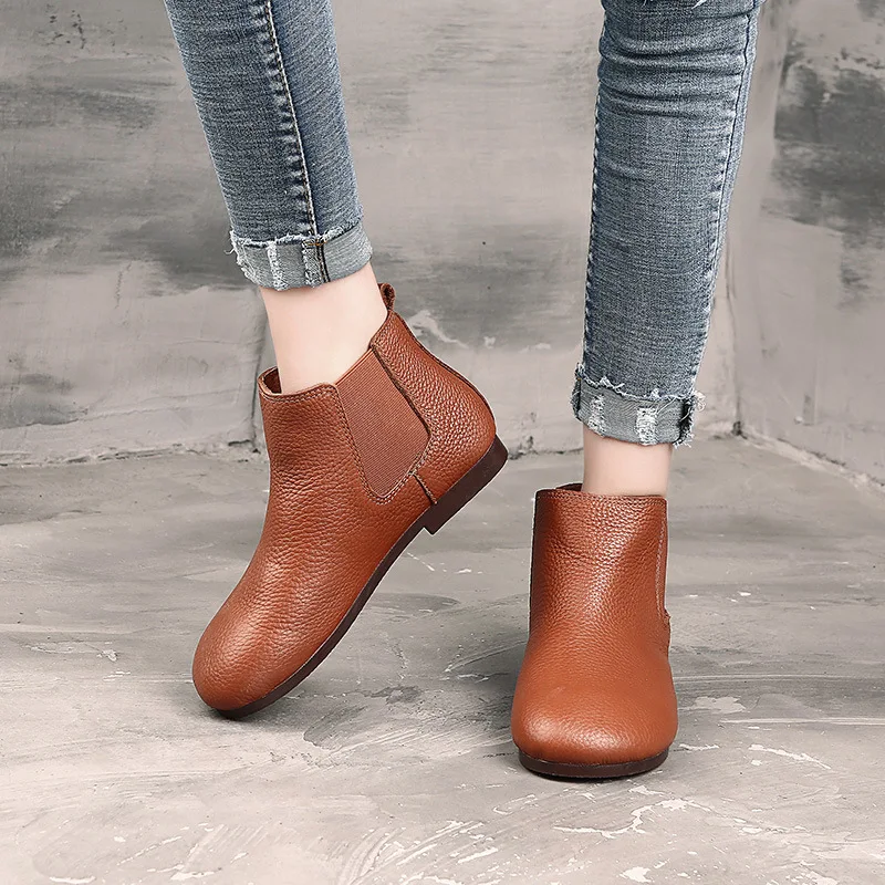 

2022 xiaohaokbao Leather ankle boots, flat shoes, vintage boots, round head, cowhide shoes HY-5