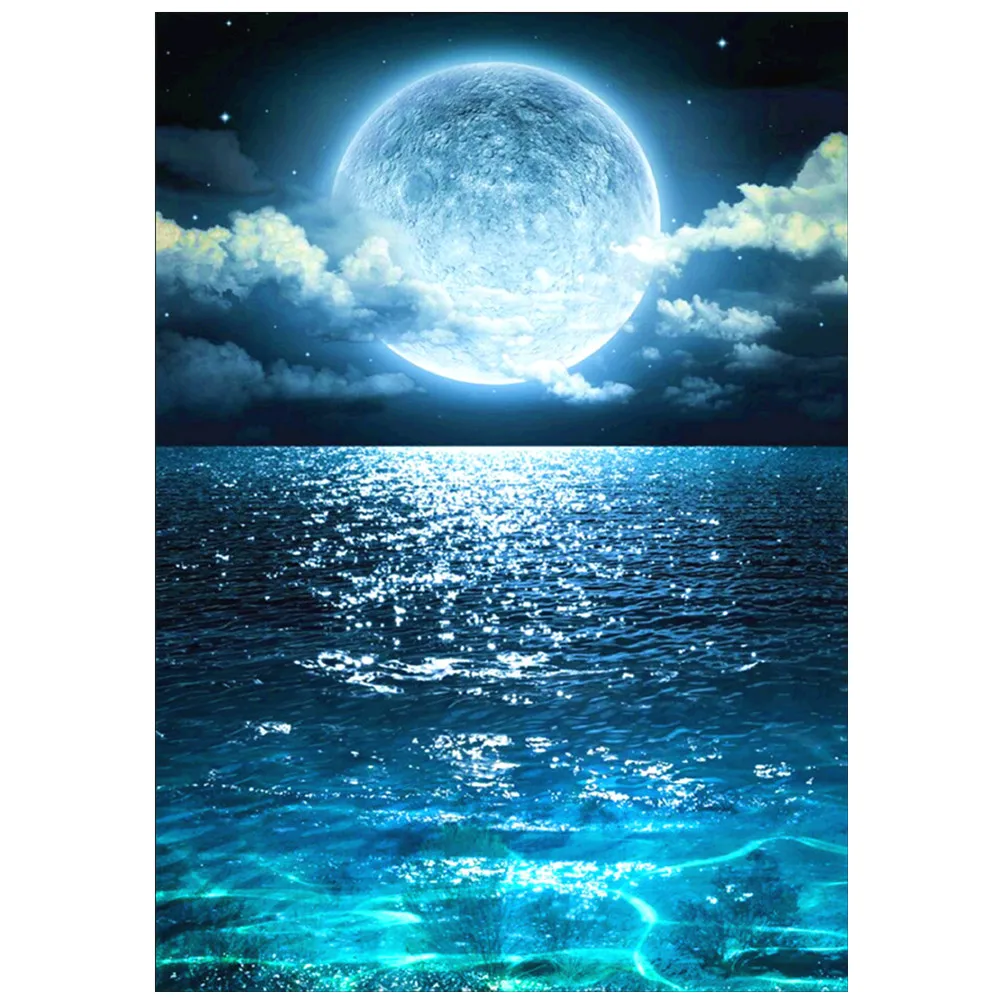 Алмазная 5D мозаика сделай сам круглая вышивка с мотивом моря Луны пейзажа