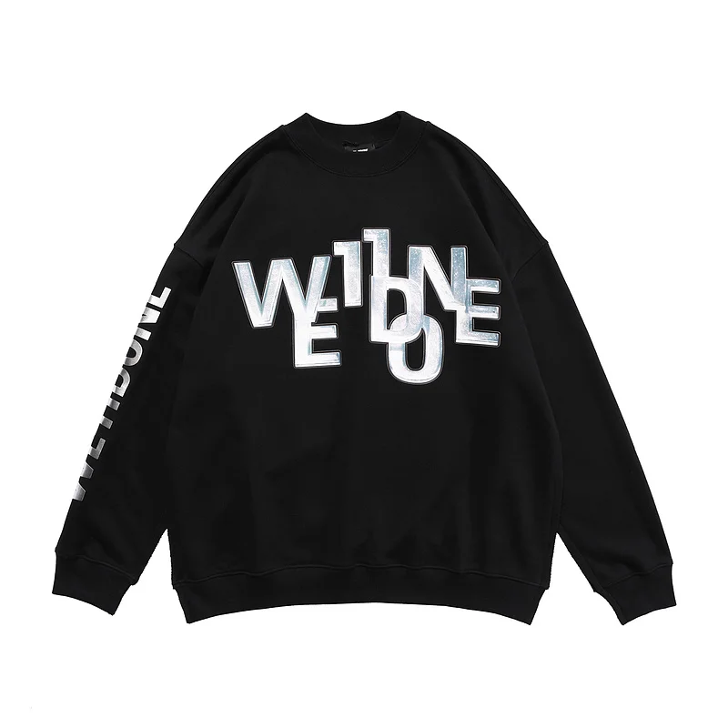 

2021 We11done Metallic 3D Letter Print Sweatshirt Men Women Couple 100% Cotton Pullover Hiphop Oversize High Street Crewneck