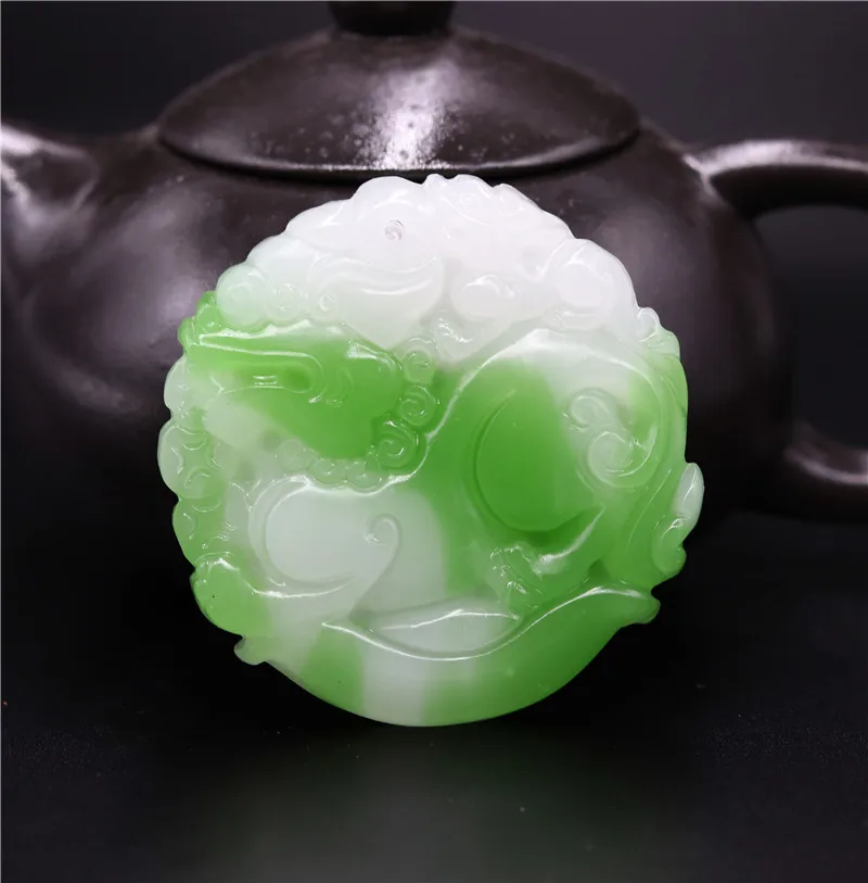 Китайский белый зеленый нефрит Pixiu кулон ожерелье дракона Шарм ювелирные изделия