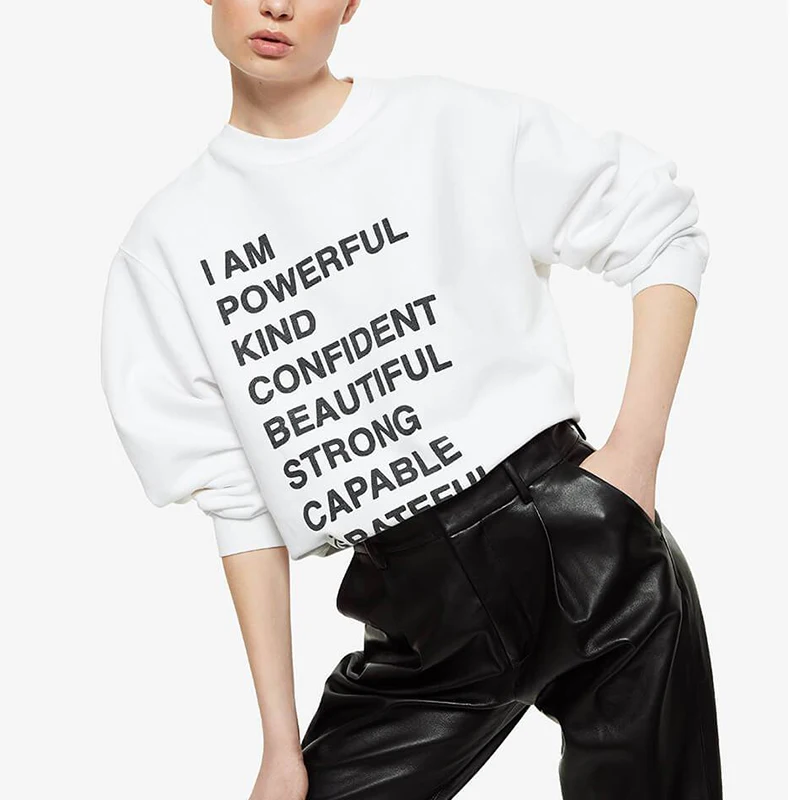 

100%cotton Black France Brand Design Letter Print Sweatshirt Women 2020New Autumn Vintage Solid Drop-shoulder Loose Chic Women