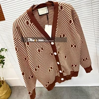 2021 autumn cardigan women clothes v neck fashion sweater single breasted circle jacquard design wool jumpers sweaters cardigan