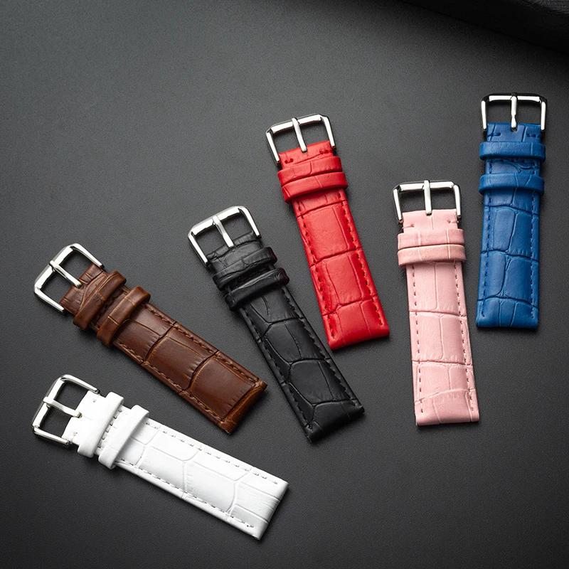 

Watch Band Strap Butterfly Pattern Genuine Leather Deployant Buckle Bracelet Brown Black Watchbands 15-23mm