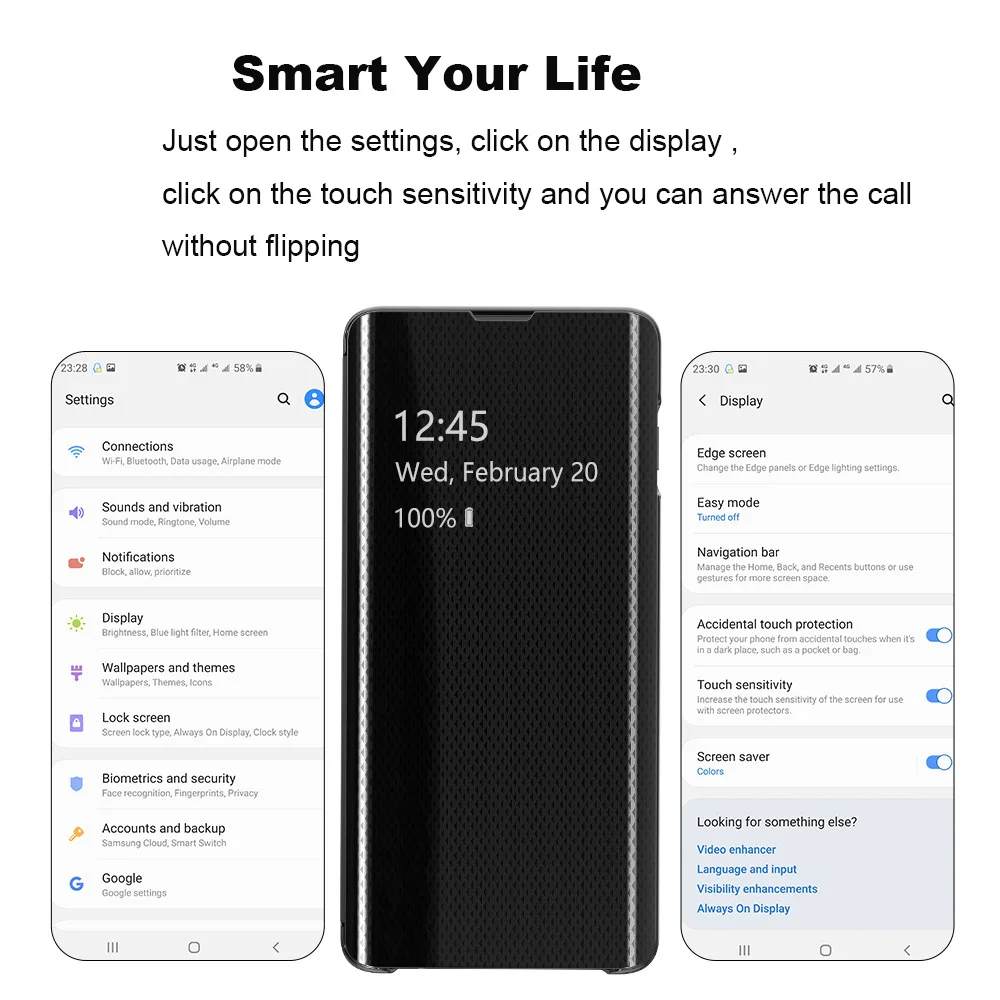 Зеркальный флип-чехол с покрытием для телефона Samsung Galaxy S7 Edge S8 S9 S10 S20 Plus Ultra Note 8 9 10