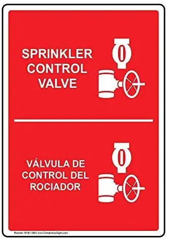 Fire Sprinklers with English + Spanish Red Aluminum Metal Sign Heavy Duty Funny Decoration Tin Signs | Plaques &amp