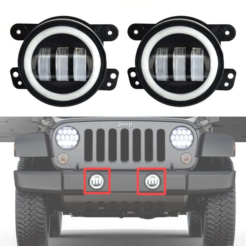 4 дюйма светодиодные противотуманные фары Желтый Янтарный Halo Кольцо DRL для Jeep