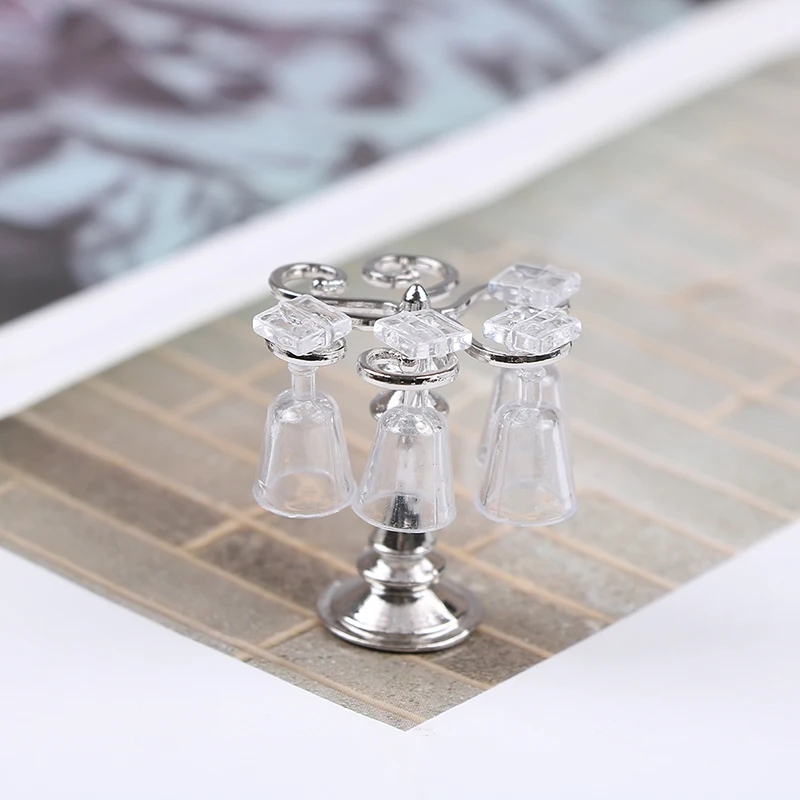 

1/12 Miniature Doll House Mini Cute Resin Metal Cup Holder With 4 Wine cup Toys for Doll Doll House Gifts
