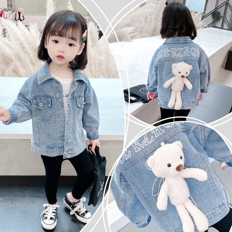 

2020 Spring Autumn cowboy Baby Girl's jacket coat children clothing Bear decoration high quality baby Jackets Toddler clothes