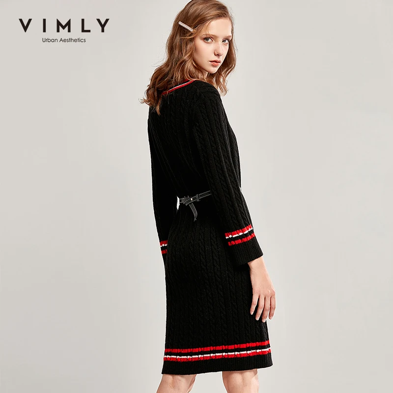 Vimly 2020 осень зима вязаный свитер с V образным вырезом модный пэчворк приталенный