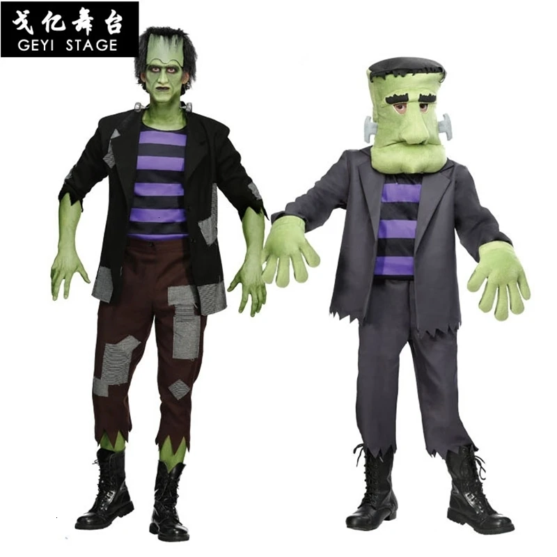 

Новый костюм для Хэллоуина «зеленые мышцы Франкенштейна», костюм для взрослых и детей, косплей, мужские комбинезоны с маской, аксессуары