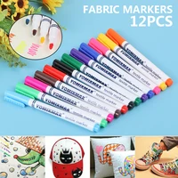 12pcset colorful fabric painting marker permanent fabric diy design pens for t shirt clothes children school painting tool
