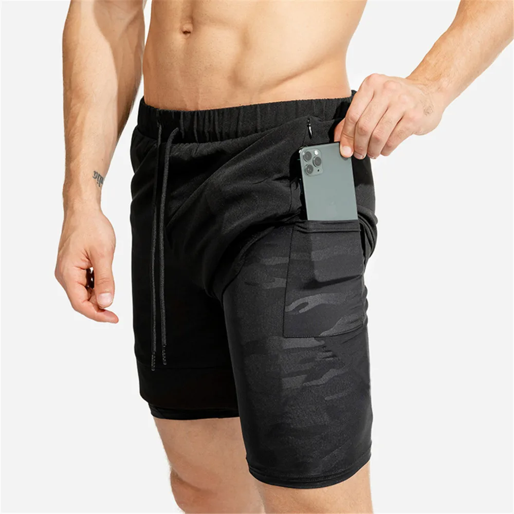 Мужские короткие брюки 2 в 1 двухслойные шорты-джоггеры имитация двух предметов