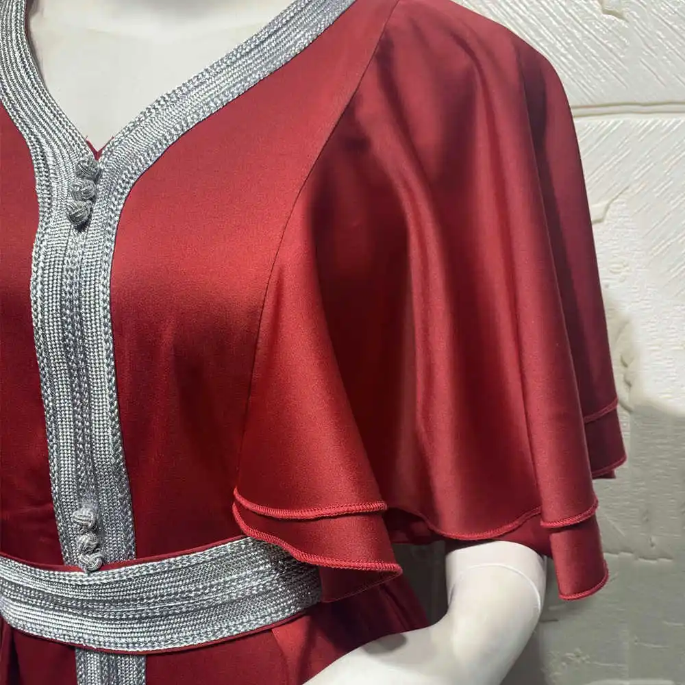 

Md satin dress women Arab turquoise fashion short sleeve robes femme marocain evening party dress