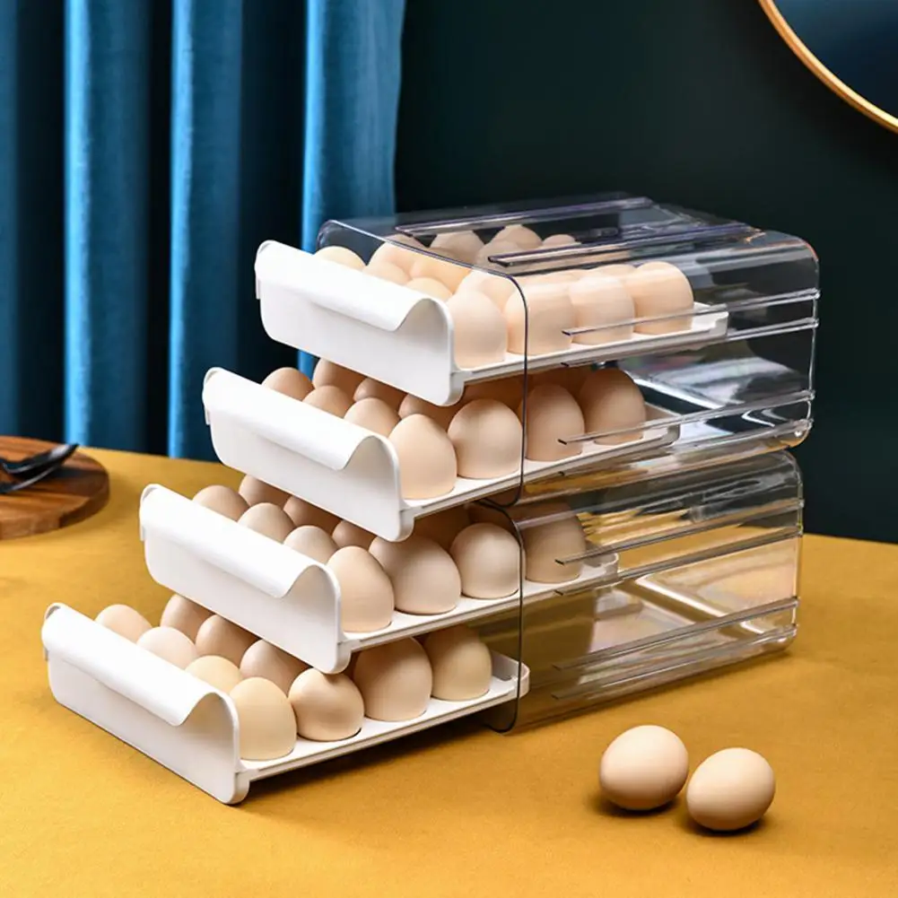 

Egg Storage Box Drawer Type Fridge Egg Organizer Practical Airtight PET 32 Grids Fresh Preservation Egg Organizer for Kitchen