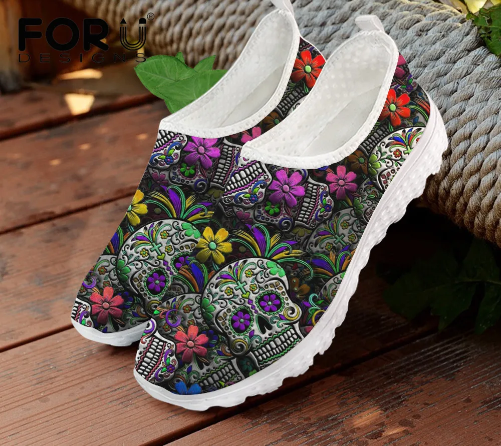 

Кроссовки унисекс с принтом черепа и цветов, на плоской подошве