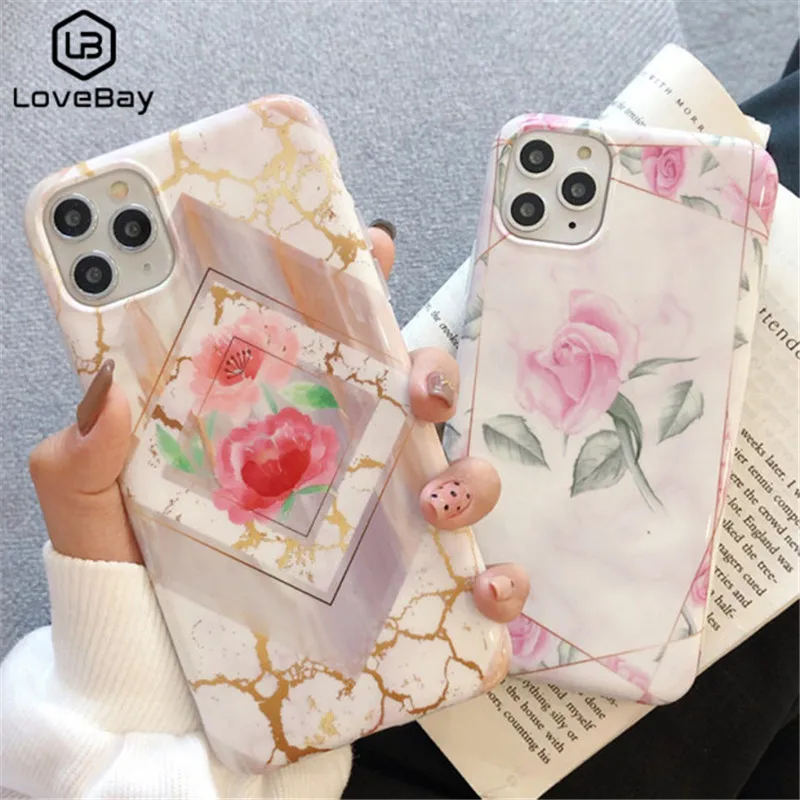 Lovebay мрамор ромб Цветы Живопись чехол для телефона iPhone 11 Pro X XS XR Max7 8 Plus