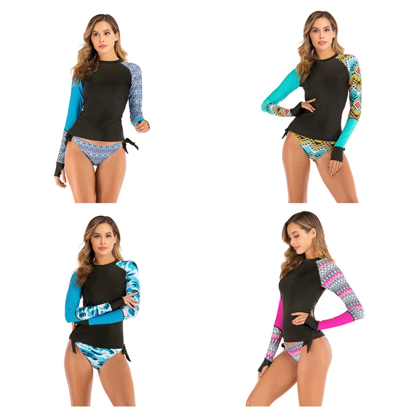 Купальный костюм с длинным рукавом из двух частей бикини средняя талия на молнии