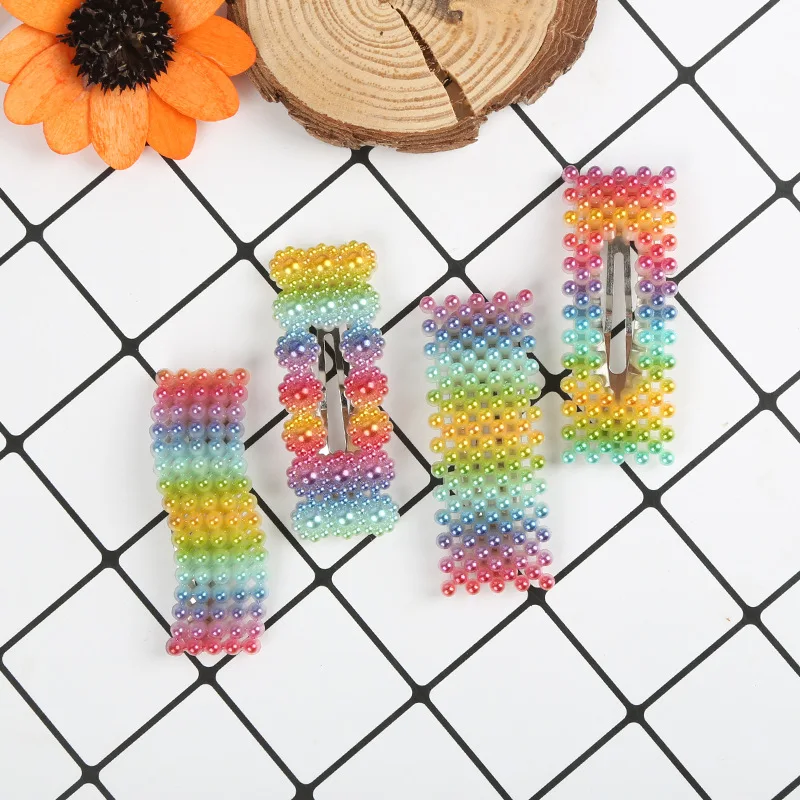 6 шт./компл. заколка для волос в виде банта с жемчугом радужного цвета детей