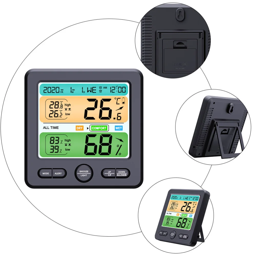 

1Pc High Precision Wall Mount Electric Hygrothermograph Clock with Battery