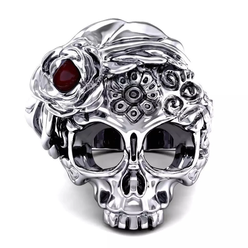 Vintage Men Rings Red Eyes Skull Punk Rock Rings Stainless Steel Rings Mask Halloween Party Gift For Men Jewelry